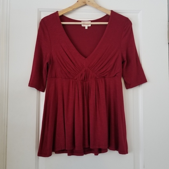 Anthropologie Deletta Empire Waist V Neck Red Short Sleeve Blouse Top Size Small - Picture 1 of 8